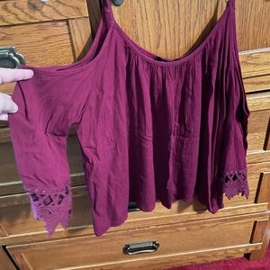 Gauze crop cold shoulder blouse